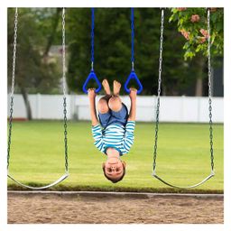 Hop N Play Triangular Gymnastic Pull Up Rings Set for Children with 1 Meter Plastic Coated Chains - Blue image 5