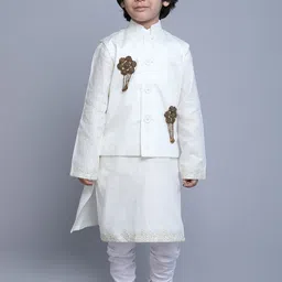 Little Clothings Boys Embroidered Regular Thread Work Linen Kurta with Churidar-picture-8