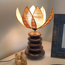 Aura Beige Wood Traditional Abstract Shaped Table Lamp-23