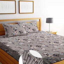 HIYANSHI HOME FURNISHING Grey Floral 330 TC King Bedsheet with 2 Pillow Covers-image-81