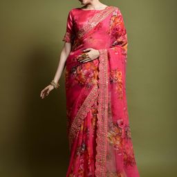 Thishma Floral Embroidered Pure Chiffon Saree-image-79
