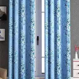 Lunar Days Blue Set of 2 Floral Room Darkening Door Curtain-image-99