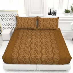 THE WHITE MOSS Brown Printed Cotton 300 TC King Bedsheet Set-2.75 m x 2.75 m-image-25