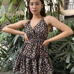 TANDUL Women Floral Printed Halter Neck Fit & Flare Mini Dress-image-89