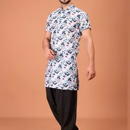 SHIWAM ETHNIX Floral Printed Band Collar Cotton Straight Kurta-image-43