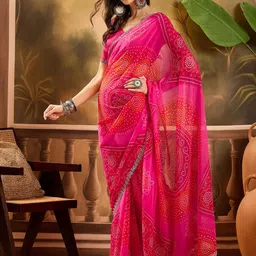 Sangria Bandhani Saree WithBlousePiece image 2