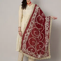 MUFFLY Floral Embroidered Gotta Patti Work Georgette Dupatta-30