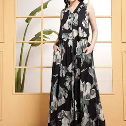 DEEBACO Printed V Neck Waistcoat With Skirt Co-Ords-18