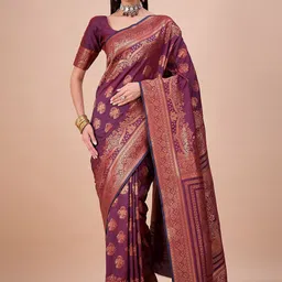 House of Pataudi Ethnic Motifs Woven Design Zari Banarasi Saree-35