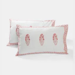 Fabindia White & Pink Floral 180 TC Cotton King Bedsheet Set 2.75 m x 2.75 m-image-74