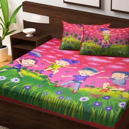 Aura Pink & Green Printed Cotton 144 TC Queen Bedsheet Set- 2.10 m X 2.30 m-image-76