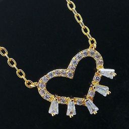 Saizen Gold-Plated Artificial Stones Studded Heart Shaped Pendant With Chain-image-48