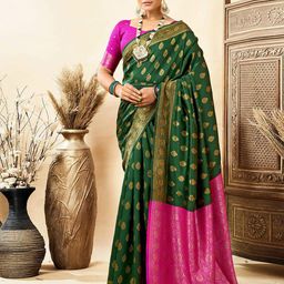 HERE&NOW Woven Design Zari Silk Blend Banarasi Saree-picture-15