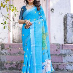 all about you Floral Printed Cotton Linen Saree-image-64
