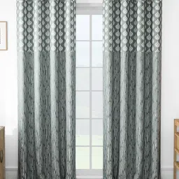 Story@home Grey & White 2 Pieces Ethnic Motifs Printed Room Darkening Long Door Curtain-picture-55