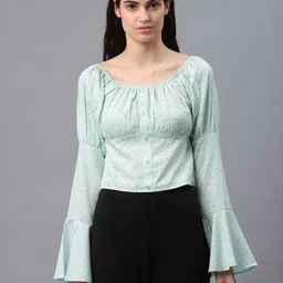all about you Floral Print Bell Sleeve Crop Top-image-66