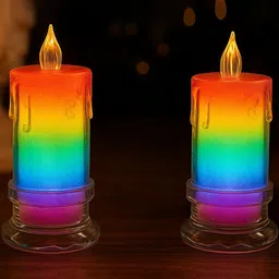 Decorcity Set Of 2 Rainbow Glow Flameless Pillar Candles with Drip Decorative Flickering-picture-21