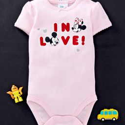 Fox Baby Half Sleeves Onesie Mickey & Minnie Mouse Print - Light Pink-image-51