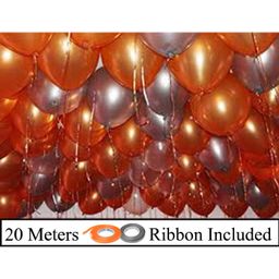Amfin Metallic Latex Balloons With Ribbons Orange & Silver - Pack of 52-26
