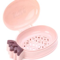 Strawberry Shape Soap Case With Smile Print - Peach-image-77
