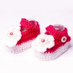 Knits & Knots Flower Design Booties - Pink & White-picture-49