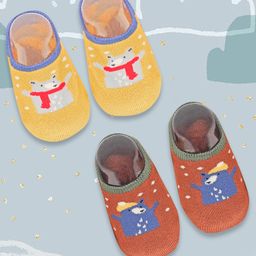 Baby Moo Bear In Snow Design 2 Pair Of Socks - Red Beige-image-22