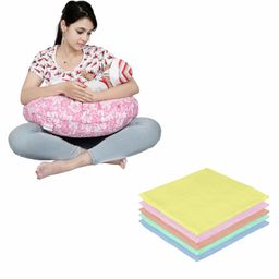 Lulamom Nursing Pillow with Cover Floral Print & Muslin Napkin - Pink-image-124