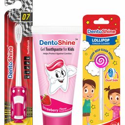 DentoShine Oral Care Combo Ages 3- (ZIPPY Toothbrush for Kids - Lollipop Tongue Cleaner - Flavored Toothpaste 80 g) (Strawberry)-image-23