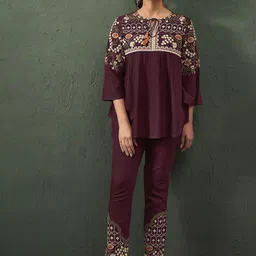 Anouk Embroidered Round Neck Top With Trousers Co-Ords-image-60