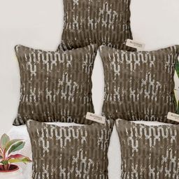 Blue Grass Brown & white 5 Pieces Abstract Printed Velvet Square Cushion Covers-image-30