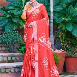 Mitera Floral Printed Zari Saree-image-80