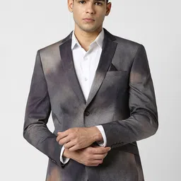 V Dot Printed Pure Cotton Notched Lapel Collar Slim-Fit Single Breasted Blazer-image-24