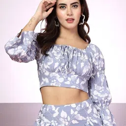 OOMPH! FACTOR Women Floral Printed Lace-Up Puff Sleeve Crop Top-picture-12
