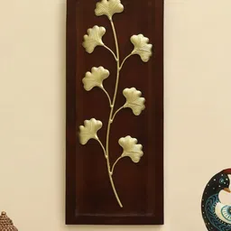 vedas Mystical India Brown & Gold-Toned W-Austin Leaf Wooden & Metal Wall Decor-9