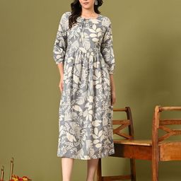 DECKEDUP Floral Print Bell Sleeve A-Line Midi Dress-image-52