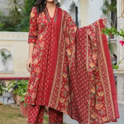 KALINI Women Floral Printed Empire Sequinned Pure Cotton Kurta with Trousers & With Dupatta-picture-10