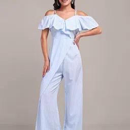 iki chic Off-Shoulder Striped Basic Jumpsuit with Ruffles-picture-44