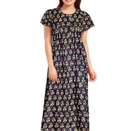 Pure Cotton Printed Nighty Nightrdess Maxi Gown For Women-image-80