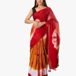 clothonus Maroon & White Tie and Dye Pure Cotton Block Print Saree-picture-23