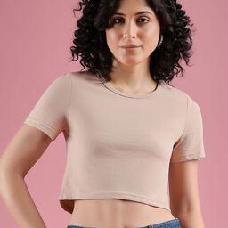 Mayra Women Solid Round Neck Cotton T-shirt-image-43