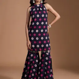 Moda Rapido Floral Printed Sleeveless Halter Neck Georgette Straight Kurta With Sharara-image-17