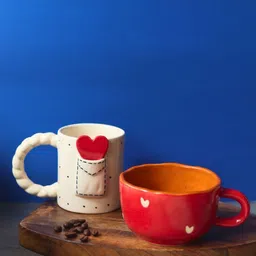 WEAVING HOMES Red & White 2 Pieces Ceramic Glossy Core Mugs-36