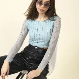 StyleCast X SERA Embellished Net Crop Top-picture-18