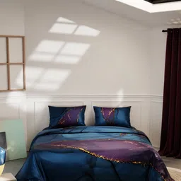 Stoa Paris Navy Blue & Gold-Toned Satin King Regular Bedding Set-image-65