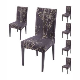 HOKIPO Set Of 6 Grey Printed Chair Covers-3