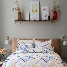 Eleganta Blue & Yellow Geometric Printed 350 TC Fitted Queen Bedsheet Set 1.98 x 1.52 m-image-84