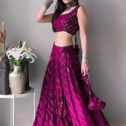 Cute fellow Embroidered Sequinned Semi-Stitched Lehenga & Unstitched Blouse With Dupatta-image-57