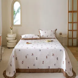 JC HOME White & Brown Cartoon Character Printed 162 TC King Bed Cover Set-image-13