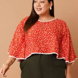 U&F Beyond Women Plus Size Floral Print Round Neck Flared Sleeve Crop Top-picture-22