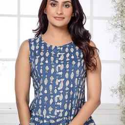 Saffron Threads Women Conversational Printed Cotton Peplum Top-picture-32